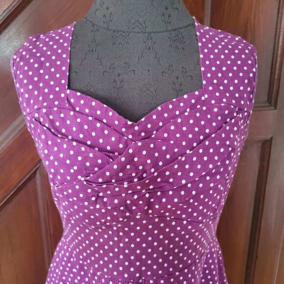 Vintage-Style Purple Polka Dot Dress Sleeveless A-Line XXL - Picture 2 of 4